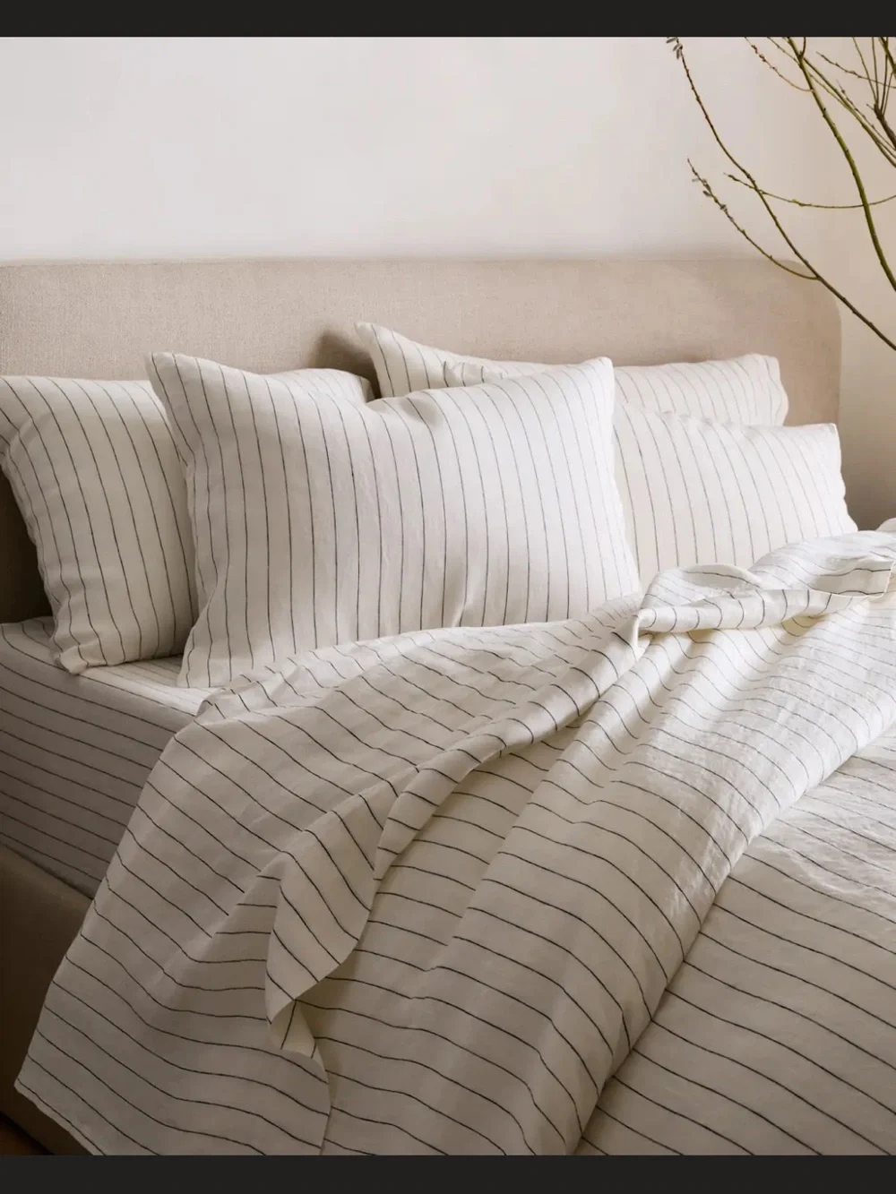 King/Cal King Quince 100% Linen White & Black striped duvet Cover. Costal Modern